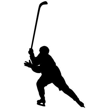 Silhouette of hockey player on white background.