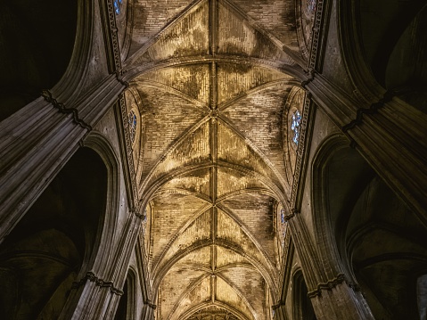Interior spine of the La Giralda Cathedral in Seville, Spain, Andalusia, gothic architecture