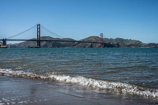 Golden Gate bridge from Presidio San Francisco park during springtime day