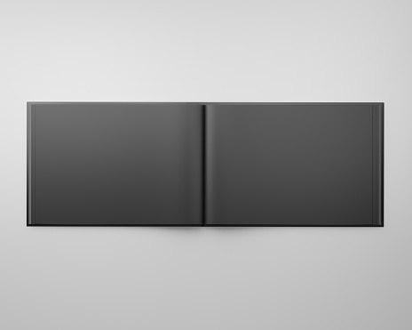 Black Landscape Book Mockup, 3D rendered dark rectangular book, notebook isolated on a light background