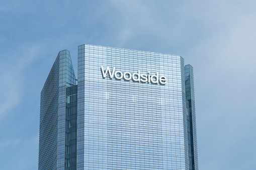 Houston, Texas, USA - April 7, 2024: Woodside Energy office in Houston, Texas, USA. Woodside Energy Group Ltd is an Australian petroleum exploration and production company.