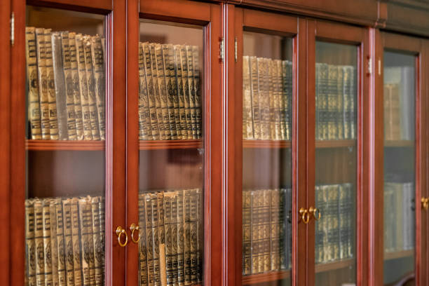 istock Classic library cabinet with antique books. 2149394070