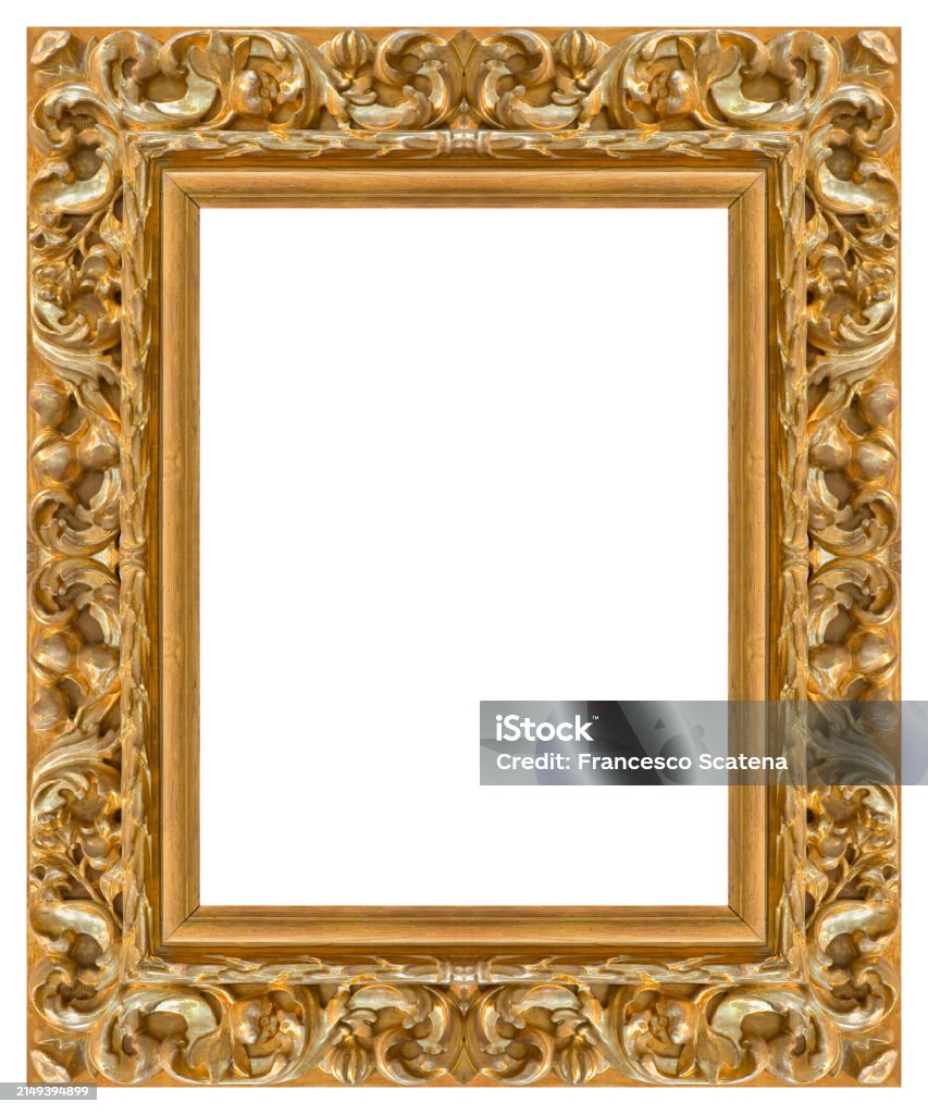 Wooden Rctangular Frame Carved Handmade Golden Wooden Rectangular Frame With Copy Space On ...