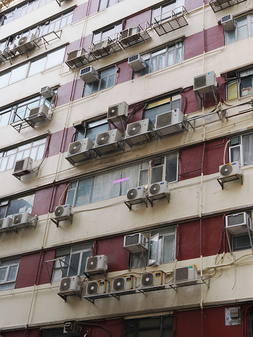 Air conditioners on industrial building, hong kong