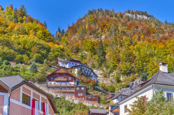 Hallstatt, Austria, the traditional houses in the uppur area of the village