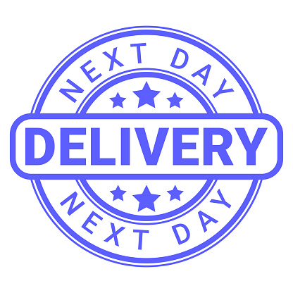 Blue Next Day Delivery isolated stamp sticker with Stars icon vector illustration