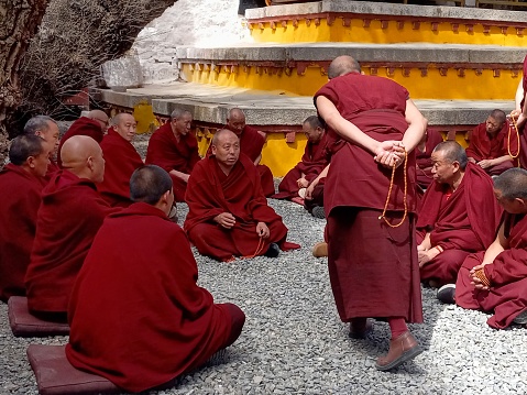 For most temples or monasteries, debating on Tibetan Buddhist doctrines will be held in the Argumentation yard everyday, as part of the examination and study.