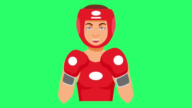Animation red boxer on green screen.