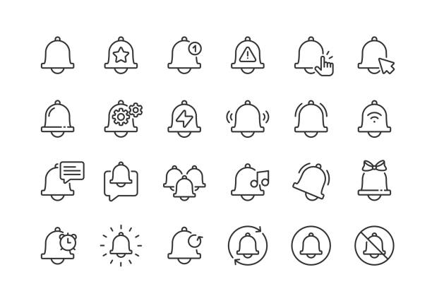 stockillustraties, clipart, cartoons en iconen met notification bell line icons. pixel perfect. editable stroke. - notificatiepictogram