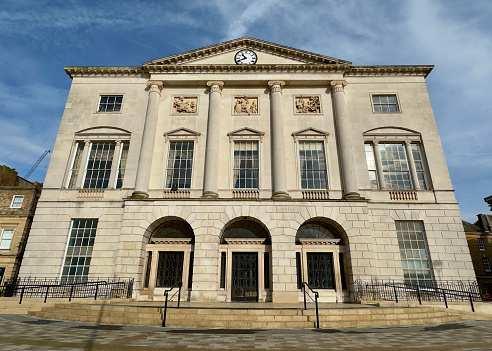 Chelmsford, UK - February 15, 2024: The facade of the historic Shire Hall in central Chelmsford, Essex, UK.