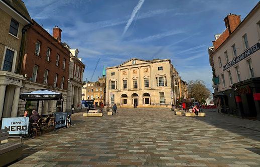 Chelmsford, UK - February 15, 2024: The historic Shire Hall at the top of the High Street in Chelmsford, Essex, UK.