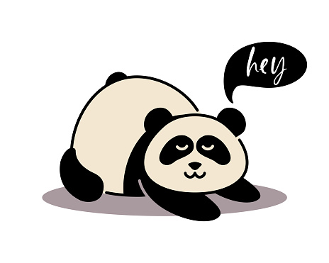 A cute lazy panda with inscription Hey. T shirt design