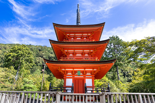 Kyoto, Japan - January 3, 2013: Pagoda on Kiyomizu-dera, Kyoto. It is located in 1-317 Kiyomizu Higashiyama-ku, Kyoto, Japan.