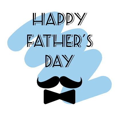 Happy Fathers Day greeting text typography, bow tie. Father's day holiday banner concept. Vector illustration.