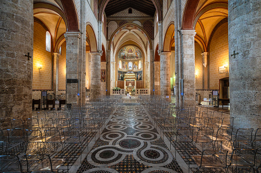 Interior view in the marvelous Anagni Cathedral, province of Frosinone, Lazio, central Italy. July-24-2023