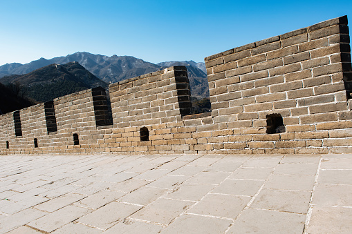 View of a little boy At Great Wall of China.