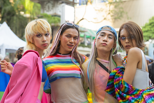 LGBTQ+ friends enjoying the Pride month Parade in bangkok thailand