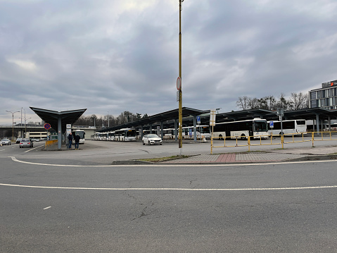 Zlín, Czech Republic - February 15, 2024: Intercity bus station.