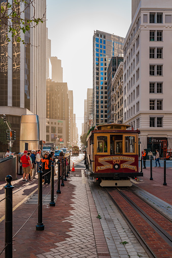 San Francisco, California, April 8, 2024. Charming journey on San Francisco's iconic cable car line.