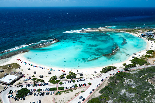 Aerial view of Shoreline at Baby Beach, Aruba