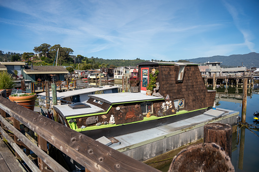 Floating houses in Sausalito during springtime day