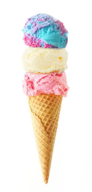 istock Triple scoop ice cream cone isolated on a white background 2149418398