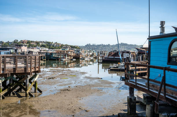Floating houses in Sausalito during springtime day