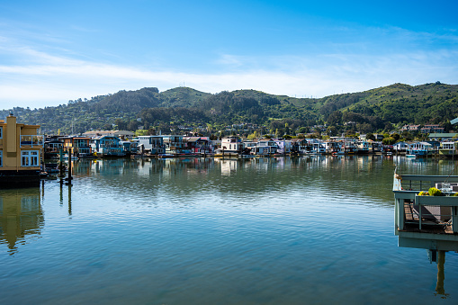 Floating houses in Sausalito during springtime day