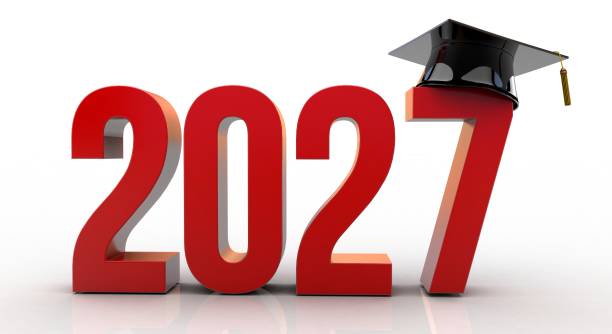 istock 3D Illustration of 2027 number with graduation hat 2149420252