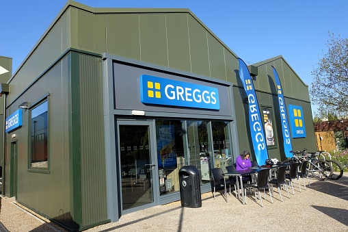 Watford, Hertfordshire, England, UK - April 20th 2024: Greggs bakery store, Unit 1, Watford Business Park, Faraday Close, Watford