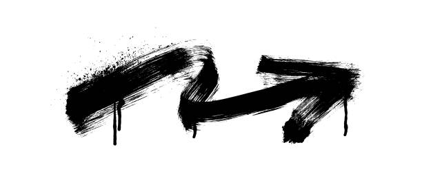 istock Curved graffiti spray right arrow with drips and dry brush texture. Bold curly line arrow isolated on white background. 2149425920