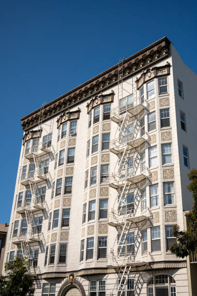 istock Facade of building with fire escape stairs 2149425936