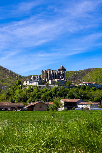 Cathedral of Saint Mary of Saint-Bertrand-de-Comminges, towering over the countryside and surrounding hills from its promontory