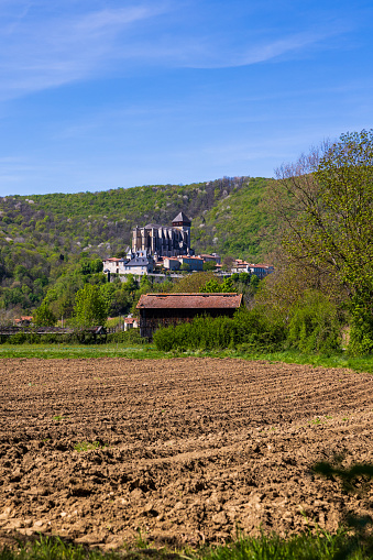 Cathedral of Saint Mary of Saint-Bertrand-de-Comminges, towering over the countryside and surrounding hills from its promontory