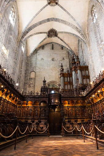 The stalls of the Cathedral of Saint Mary of Saint-Bertrand-de-Comminges, made up of intricately carved wooden panels dating back to the Renaissance