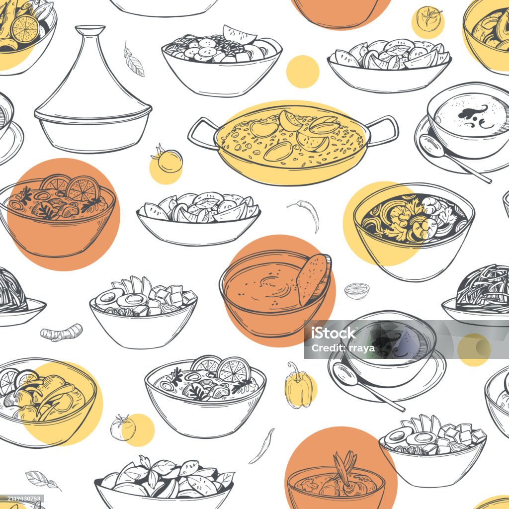 Food Drawin Pattern Sketch Food Set Vector Pattern Stock Illustration - Download Image Now ...