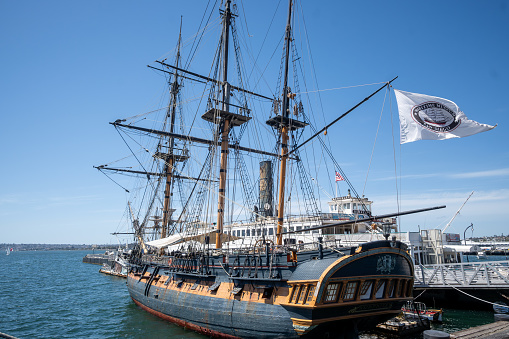 San Diego, CA. The ship now known as HMS Surprise began is a replica of the 18th century Royal Navy frigate Rose. San Diego Maritime Museum
