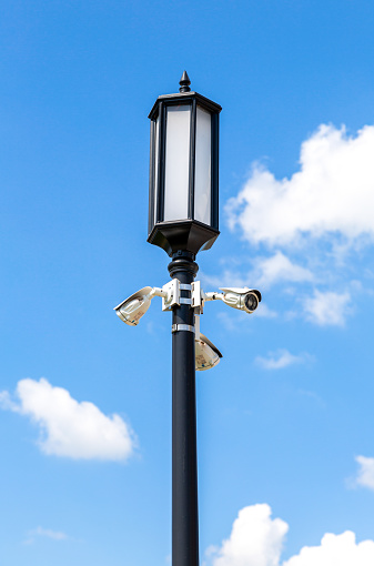 Moscow, Russia - July 17, 2023: CCTV cameras on a lamp post