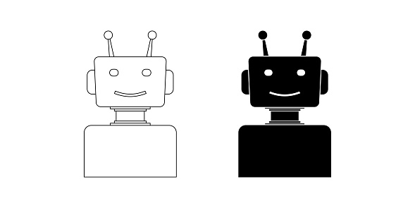outline silhouette robot icon set isolated on white background