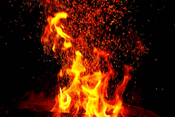 istock Blazing flame of fire on black background 2149443784