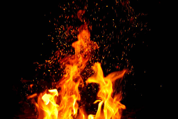 istock Blazing flame of fire on black background 2149443840