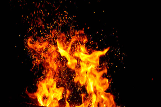 istock Blazing flame of fire on black background 2149443943