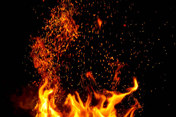 istock Blazing flame of fire on black background 2149444053