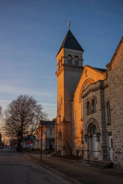 istock Bell tower of a church illuminated during a sunset 2149445195