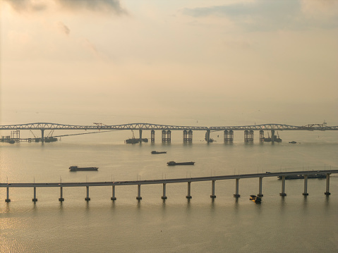 Aerial view of the Macau Bridge and the Macau Friendship Bridge