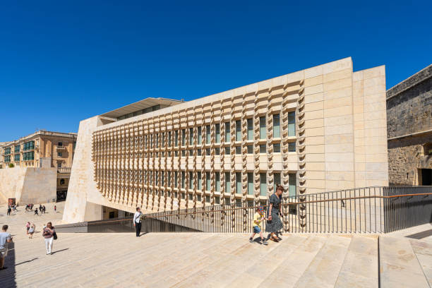 Valletta, Malta, April 03, 2024. view of the mnatlese parliament palace in the city center