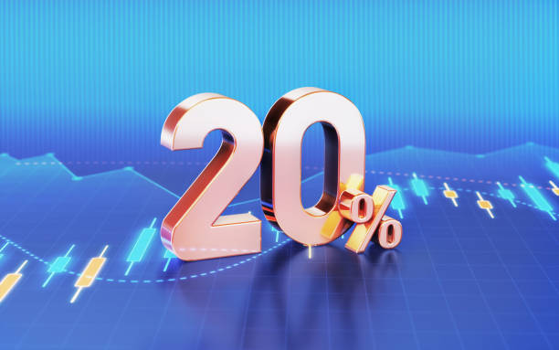 istock 20 Percent Symbol sitting on Business and Financial and Technical Data Chart 2149447134
