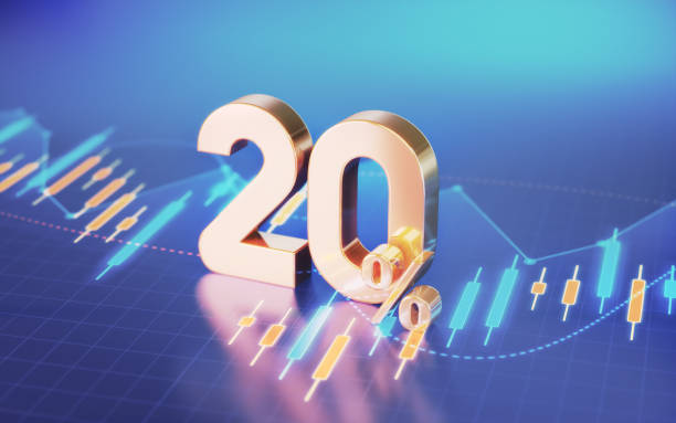 istock 20 Percent Symbol sitting on Business and Financial and Technical Data Chart 2149447135