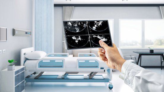 3d rendering hospital room with doctor or sonographer with x-ray film