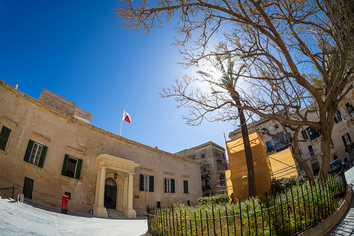 Valletta, Malta, April 03, 2024.  external view of the headquarters of the ministry of justice maltese in the center of the city